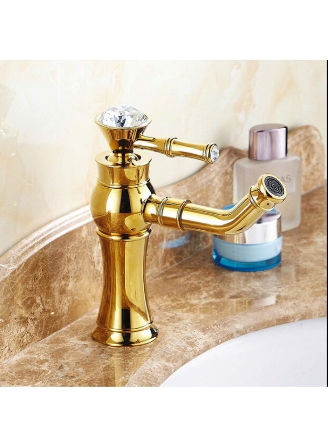 واي دي صنبور حوض فاخر بمقبض واحد مع ذراع كريستالي، صنبور خلاط حوض مثبت على سطح الحوض، مصنوع من النحاس الصلب، فوهة عالية القوس، صنبور عصري لحوض الغسيل المثبت على سطح الحوض. - Image 2